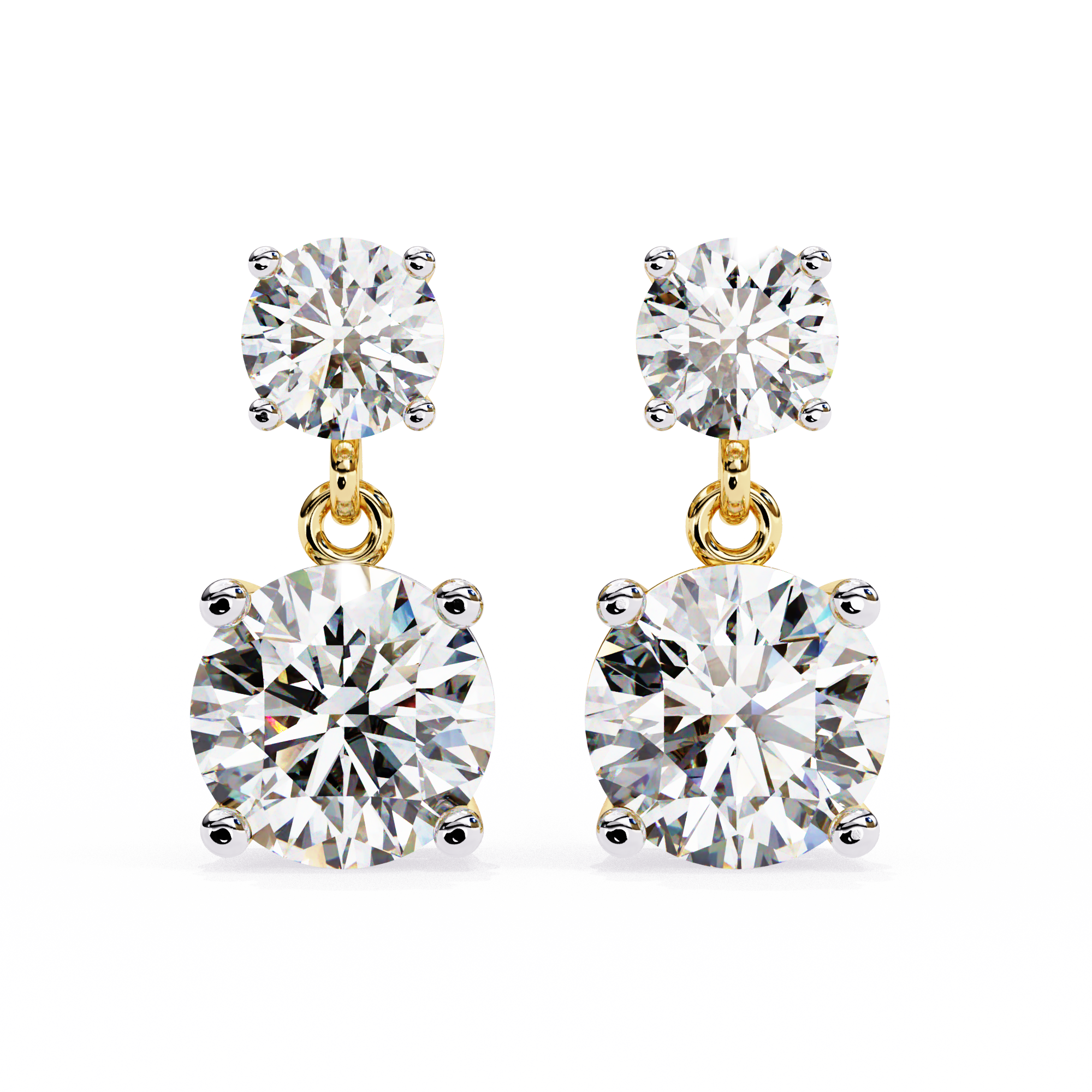 Solitairekart 3.73ct Dangling Double Round Solitaire Natural Diamond Stud Earrings-H Color, VS1 Clarity